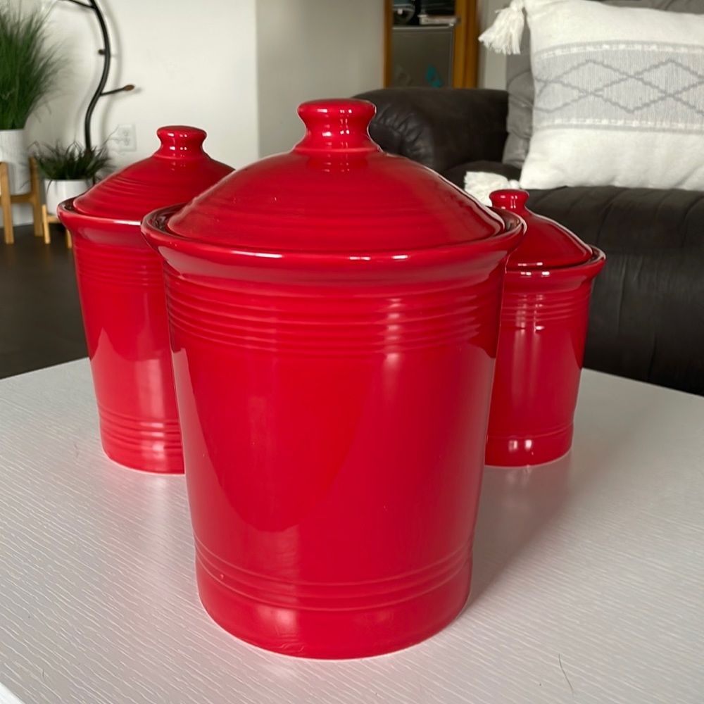 Large fiestaware canister in the color scarlet